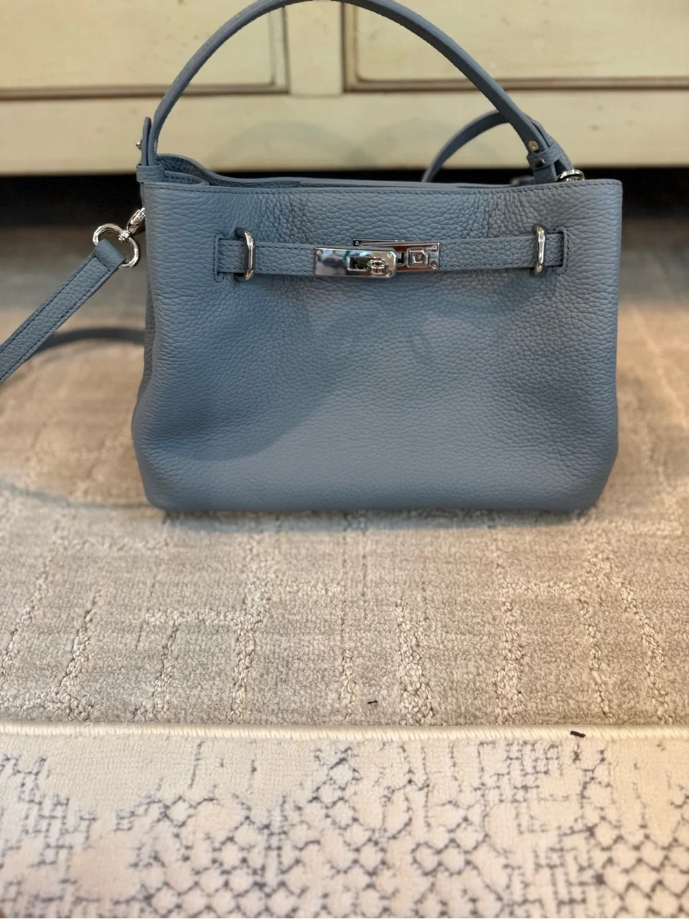 Elegant Blue Leather Top-Handle Satchel